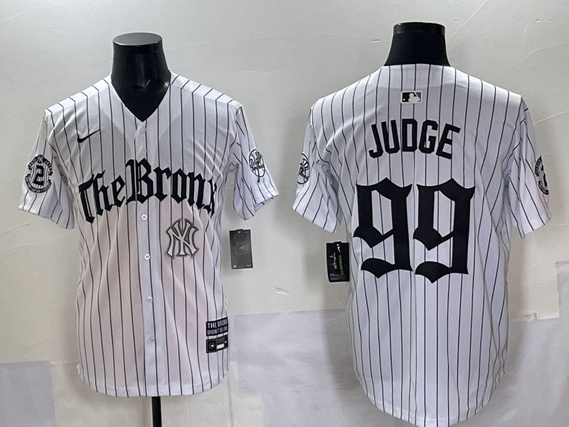 Men 2025 New York Yankees #99 Judge White Stripe Five generations Joint Name Nike MLB Jersey style 011